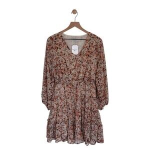 Hayden Los Angeles Boho Smocked Waist Floral V Neck Dress Size MED